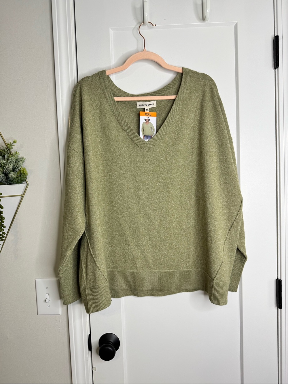 Lucky Brand Light Olive V Neck Sweater